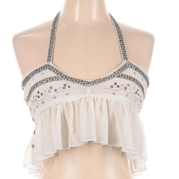 Free People Tops - FREE PEOPLE RUFFLE TOP WHITE SILVER BOHO WOMENS SIZE MEDIUM